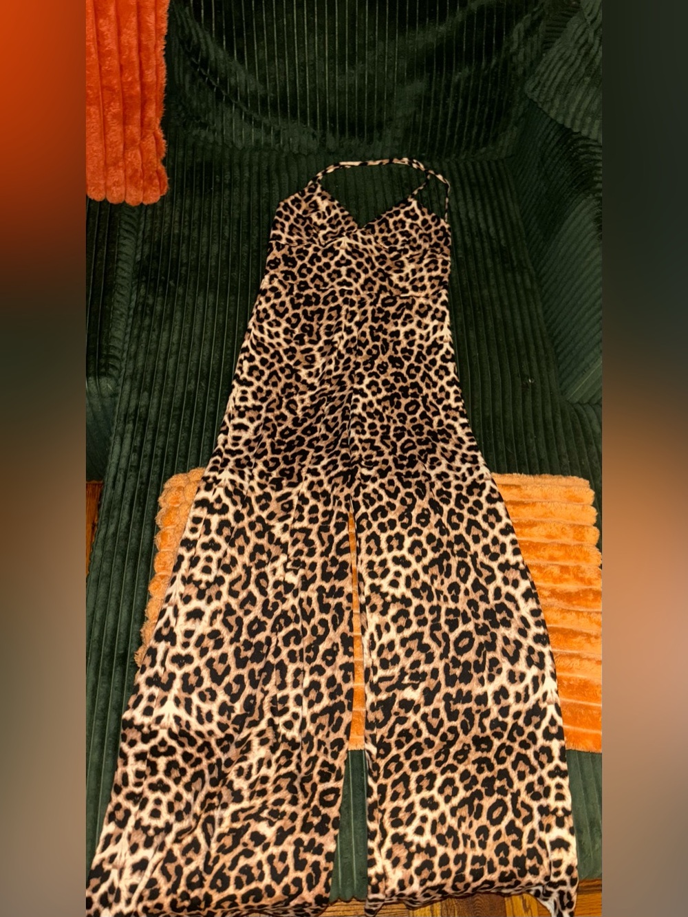 New Condition Leopard Print Wide-Leg Jumpsuit - Black & Brown | Size Large